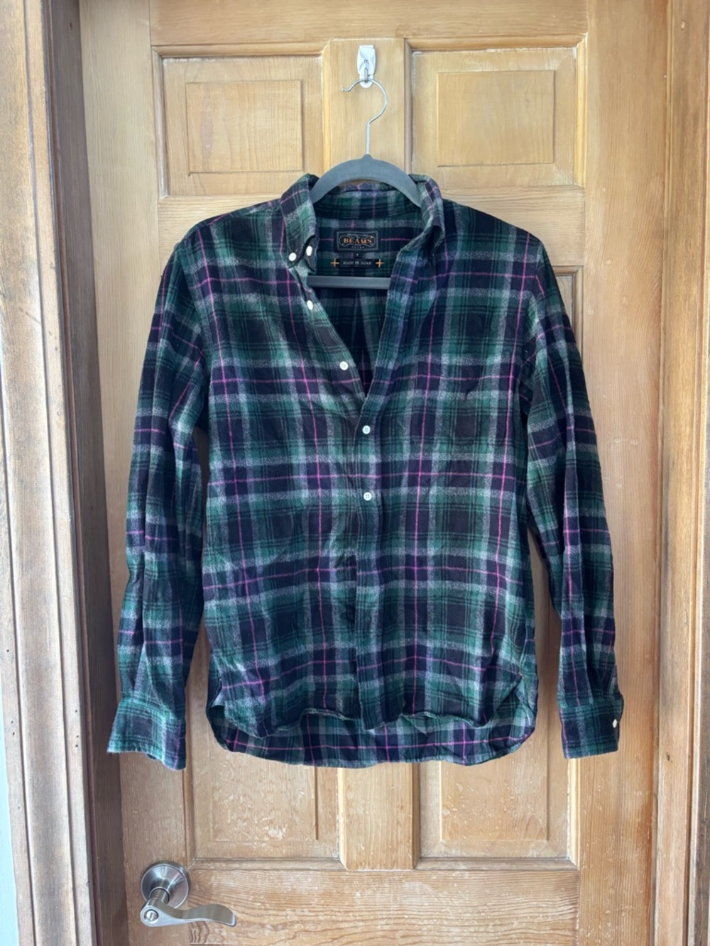BEAMS Japan Men’s Plaid Flannel Button Down Shirt Green Size S Made in Japan